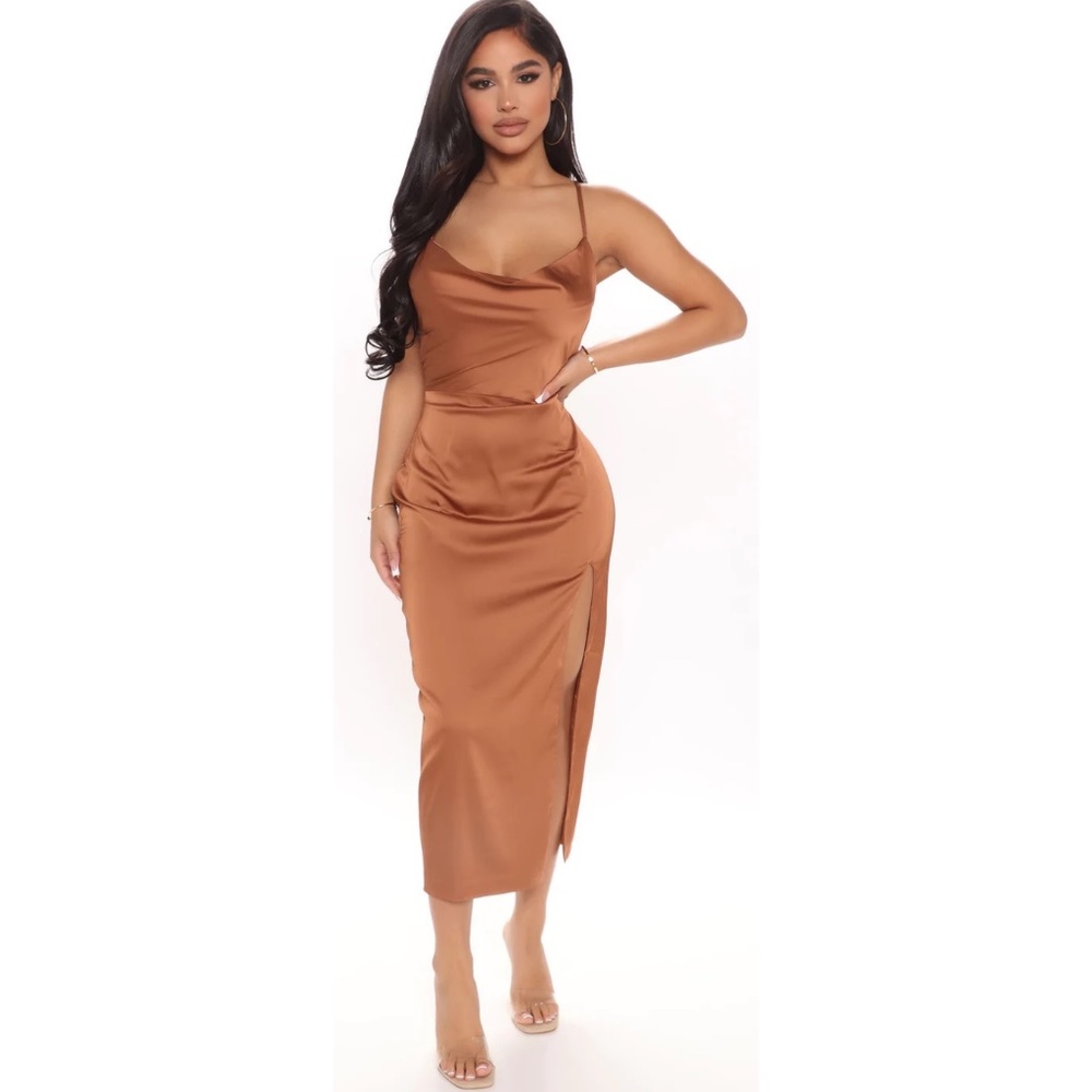 Cowl Neck Satin Midi Dress